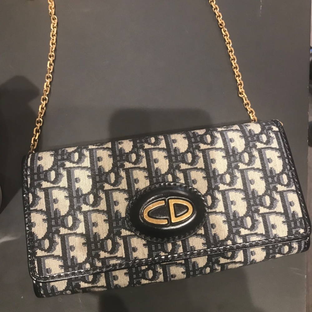 DIOR LOGO MONOGRAM BLUE WALLET ON CHAIN